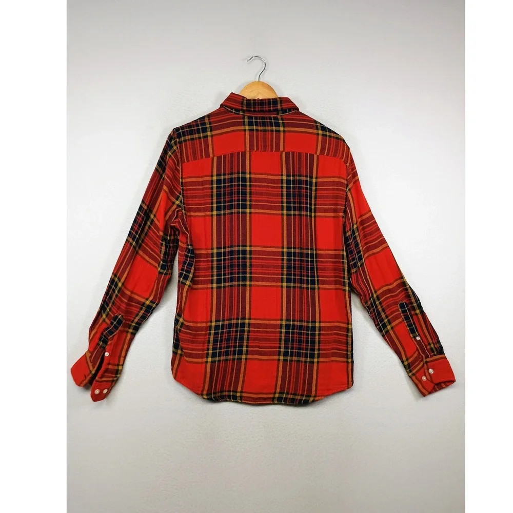 Lumberjack Banana Republic Mens S Red Plaid Untucked Slim Fit Cotton Button Down